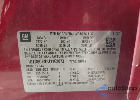 2018 GMC Canyon All Terrain W/Cloth from USA, damaged, VIN 1GTG6CEN8J1163073